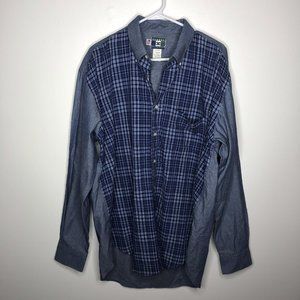 Cowboy Equipment Mens Blue Plaid Denim Long Sleeve Button Down Shirt Size Large